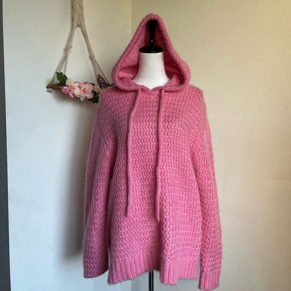 Happy Sheep Pink Wool Blend Knit Sweater Hoodie